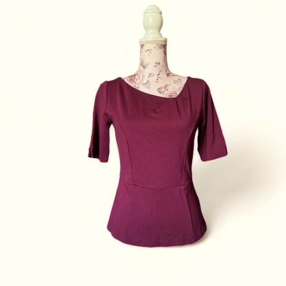 Whbm Burgundy Asymmetrical Shoulder Top - Picture 1 of 4